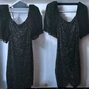 women's curve SHEIN Black Sequin Long Sleeve Dress